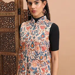 Vishudh Floral Printed Stand Collar Sleeveless Tailored Jacket image 2