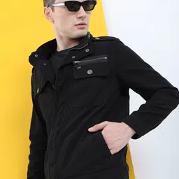 HIGHLANDER Men Black Geometric Colourblocked Tailored Jacket image 3