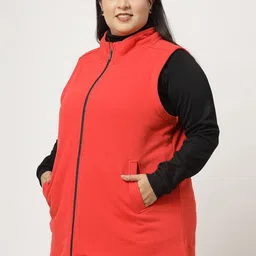 plusS Women Colourblocked Fleece Longline Tailored Jacket image 4