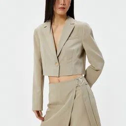 Koton Tailored Fit Notched Lapel Collar Single-Breasted Crop Blazer image 3