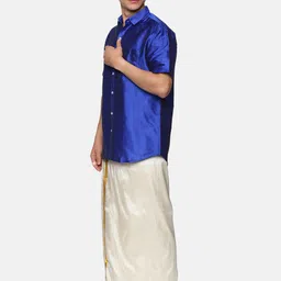 Sethukrishna Men Navy Blue Shirt with Dhoti Set image 2