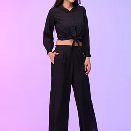 Globus Front Lapel Collar Tie Up Crop Top With Palazzos image 3