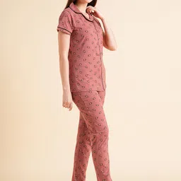 Sweet Dreams Peach-Coloured & White Floral Printed Pure Cotton Night Suits image 4