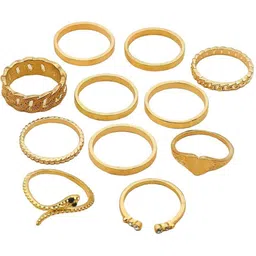 DESTINY JEWELS Set Of 11 Gold Plated Artificial Stone Studded Brass Adjustable Finger Ring image 3