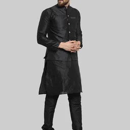 ROYAL KURTA Men Black Kurta with Churidar And Nehru Jacket image 5