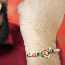 TIED RIBBONS Premium Peacock Bhai Rakhi with Card & Roli Chawal Gift Set image 4