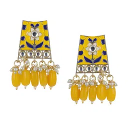 Jazz and Sizzle Gold-Plated Yellow Kundan-Beaded Meenakari Choker Jewellery Set image 4