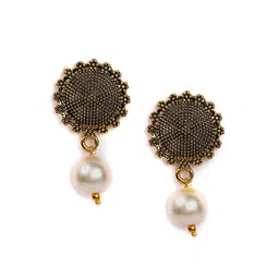 SOHI White & Gold-Plated Antique Pearl Beaded Leaf Jewellery Set image 4