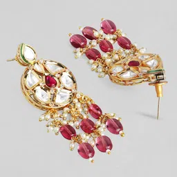 Rubans 24K Gold Plated Handcrafted Kundan Stone & Maroon Beads Choker Set image 5