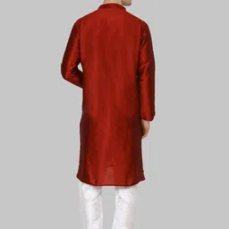ROYAL KURTA Men Maroon & White Dupion Silk Kurta with Churidar image 2