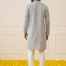 Jompers Embroidered Mandarin Collar Chikankari Pure Cotton Kurta with Pyjamas image 5