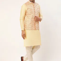 Jompers Men Rose-Gold Embroidered Woven Regular Fit Nehru Jacket image 2