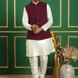 Anouk Purple Embroidered Mandarin Collar Sequinned Detailed Nehru Jacket image 2