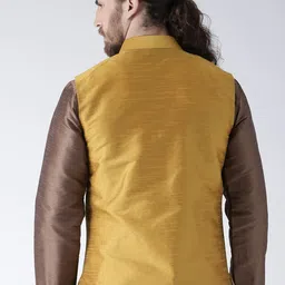 DEYANN Men Mustard Yellow Solid Nehru Jacket image 5