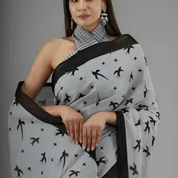 mulmul handloom Blocked Printed Bollywood Pure Cotton Saree image 2