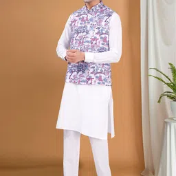 SHIWAM ETHNIX Printed Pure Cotton Nehru Jacket image 3