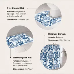 UMAI White & Blue 3Pcs Printed Shower Curtain & Bathmat image 4