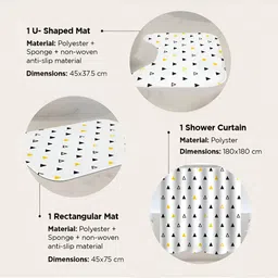 UMAI White & Blue 3 Pieces Printed Shower Curtain & Bathmats image 5