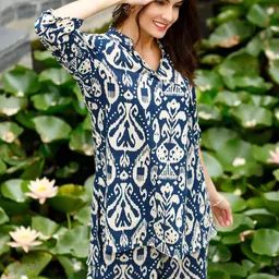 JISORA Ethnic Motifs Printed Mandarin Collar Pure Cotton Night suit image 4