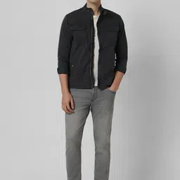 Peter England Casuals Men Mock Collar Solid Cotton Casual Denim Jacket image 4