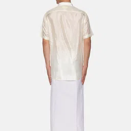 Sethukrishna Men Cream-Coloured & White Pure Cotton Shirt with Dhoti Pants image 3