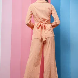 Athena Peach Self-Design Lapel Collar Shirt With Trousers Co-Ords image 5