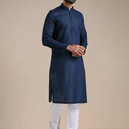 Manyavar Men Mandarin Collar Pure Cotton Kurta with Pyjamas image 2