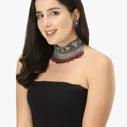 Adwitiya Collection Pink Stones-Studded & Beaded Jewellery Set image 5