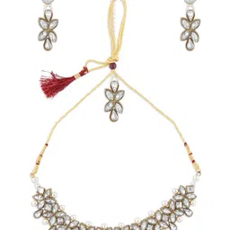 Zaveri Pearls Gold-Plated Stone Studded Pearl Choker Jewellery Set image 5