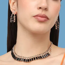 SOHI Gold-Plated Stone Studded Party Necklace and Earring Set image 2