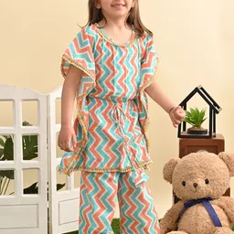 Superminis Girls Chevron Printed Gotta Patti Pure Cotton Kaftan Kurta With Trousers image 2