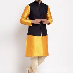 MOHANLAL SONS Men Navy Blue Solid Woven Nehru Jacket image 4