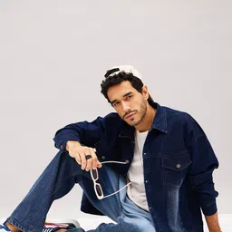 MASCLN SASSAFRAS Navy Blue Washed Spread Collar Long Sleeves Cotton Relax Fit Denim Jacket image 2