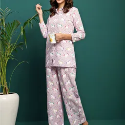 Sangria Unicorn Conversational Printed Pure Cotton Night suit image 5
