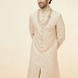 Manyavar Embroidered Mandarin Collar Raw Silk Sherwani Set image 2
