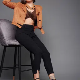 DressBerry Orange Mock Collar Double Breasted Crop Tailored Jacket image 5