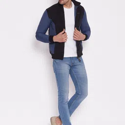 JUMP USA Men Blue Colourblocked Water Resistant Bomber Jacket image 4