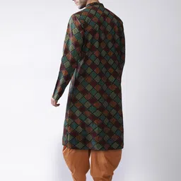 KISAH Men Orange Printed Kurta with Dhoti Pants image 2