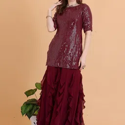 Ethnovog Embellished Regular Sequinned Straight Kurti & Sharara With Dupatta image 3