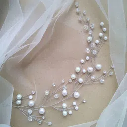shivaradhya designers Silver pearl long hair vine Hair Chain image 1