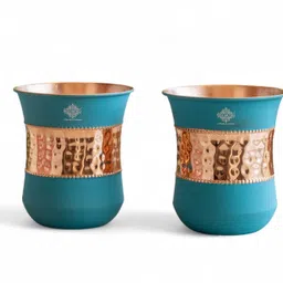 indianartvilla (Pack of 2) Copper Half Silk Finish Sky Blue Ombre Coloured Glass, 300 ML Set of 2 Pcs Glass Water/Juice Glass-picture-47