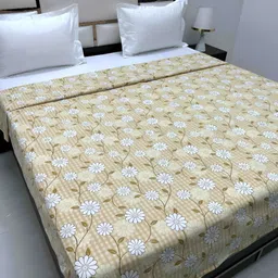 Pure Decor Yellow Floral Printed Pure Cotton 250 TC King Size Duvet Cover-image-36