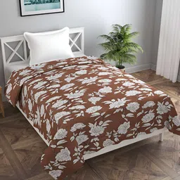 BREVARD Coffee Brown & White Floral Printed Single Duvet Cover-image-64