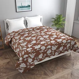 BREVARD Brown & White Floral Printed Double Bed Duvet Cover-image-7