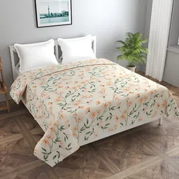 BREVARD Cream & Orange Floral Printed Double Queen Duvet Cover-image-32