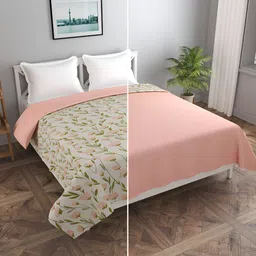 BREVARD Peach-Colored & Beige Printed Reversible Double Queen Duvet Cover-image-55