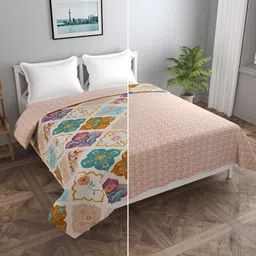BREVARD Beige & Purple Printed Reversible Double Queen Duvet Cover-image-22