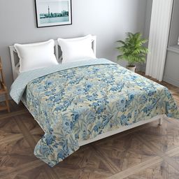 MORADO Off White & Blue Floral Printed Double Queen Cotton Duvet Cover With 2 Pillow-picture-30