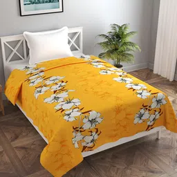 BREVARD Mustard Yellow & White Floral Printed Single Duvet Cover-image-95