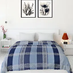 BELVOSTUM Blue & White Geometric Printed 330 TC Microfiber Queen Duvet Cover-image-12